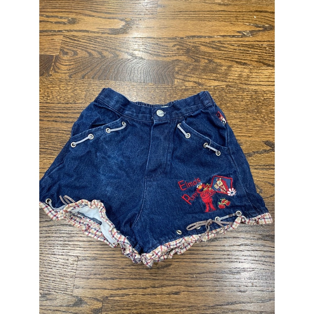 Sesame Street Y2K Vintage Elmo Girls Blue Denim Shorts 5T Pull-On